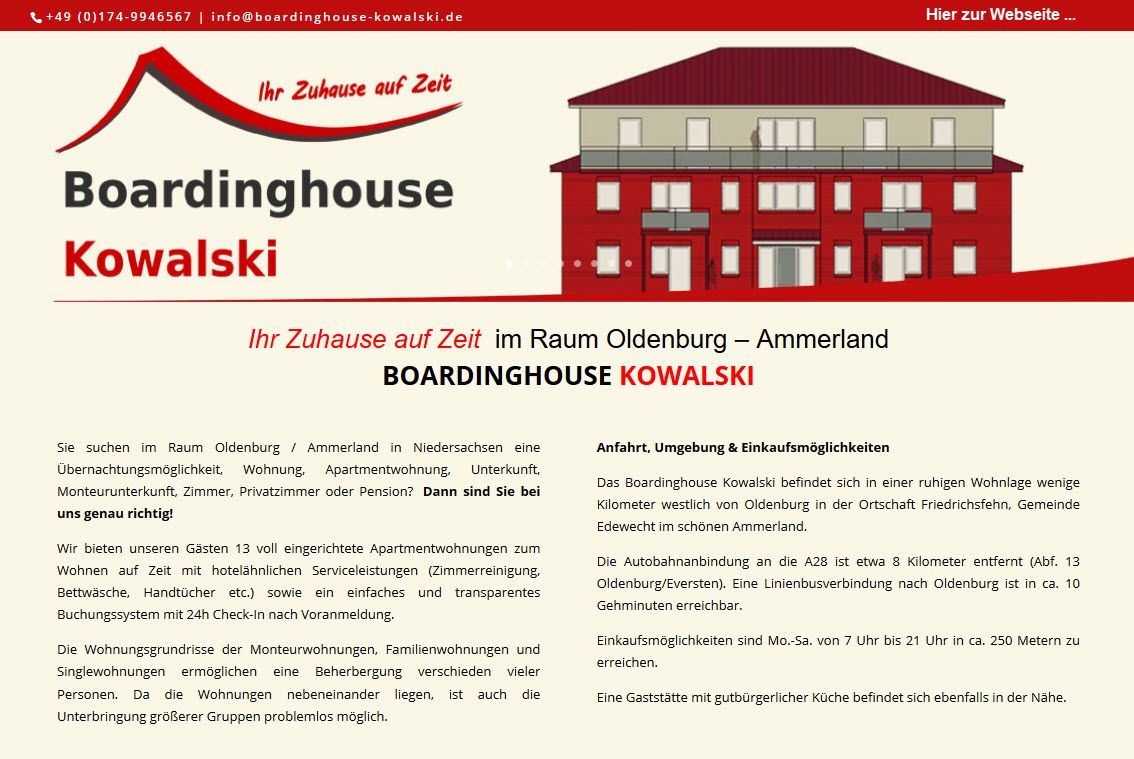 Monteurwohnungen - Unterkunft Oldenburg Boardinghouse Kowalski